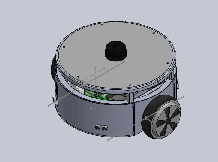 GRACE base CAD design in SolidWorks - circular base with hoverboard wheel and LiDAR mount